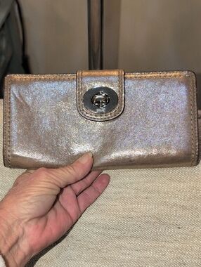Coach Iridescent Rose Metallic Turnlock Wallet